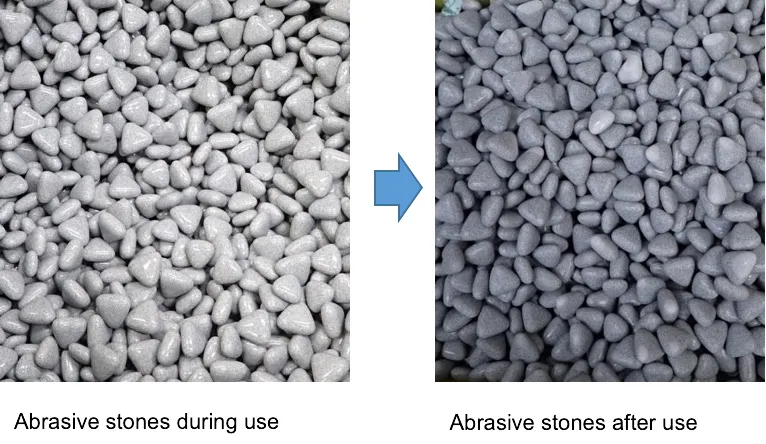 Abrasive stones during use Abrasive stones after use